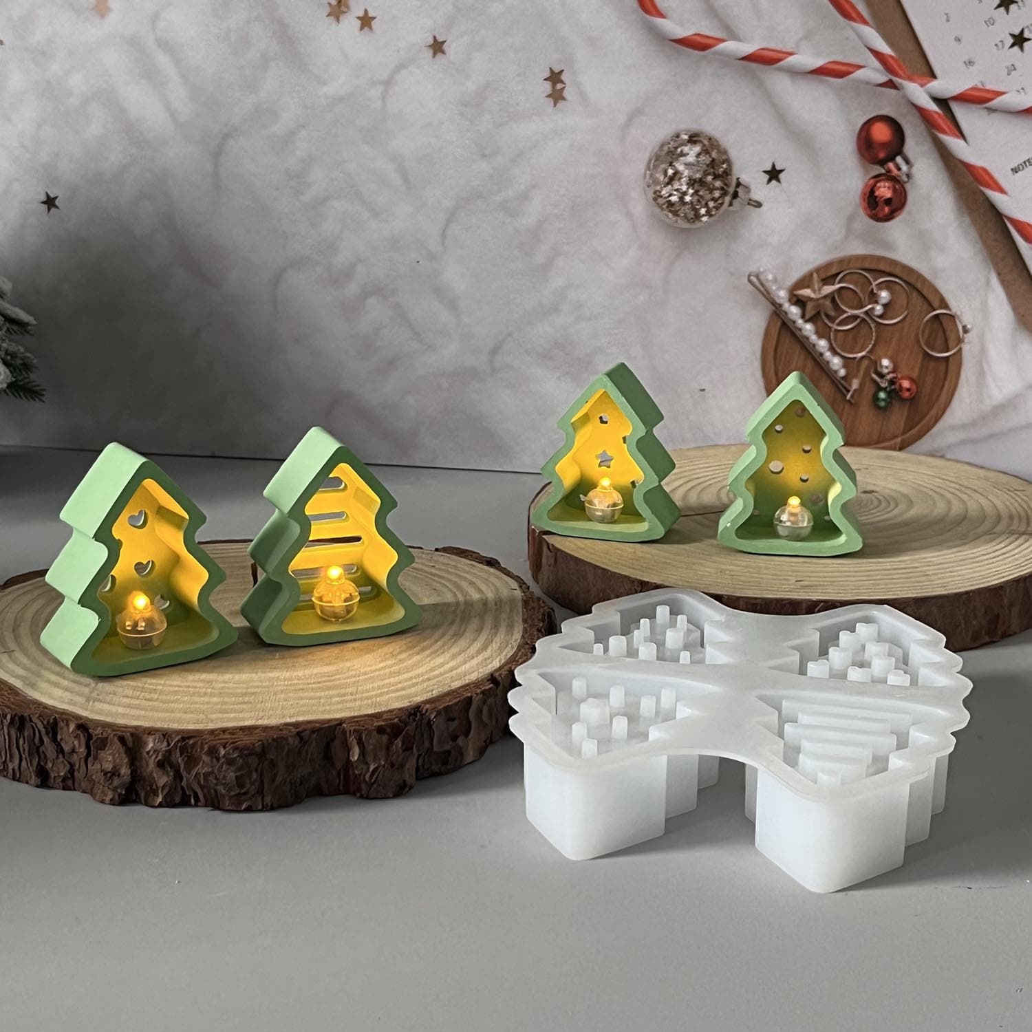 4-Pack Christmas Tree Mold Ambient Light Christmas Tree Shape Decoration Gypsum Resin Mold