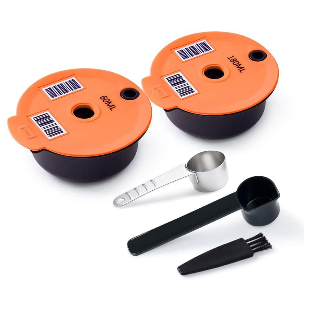 Compatible with Bosch Tassimo Reusable Plastic Coffee Capsule 60 180ml with Stainless Steel Spoon