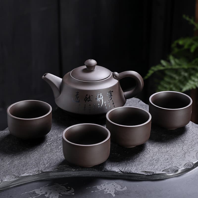 Ceramic Tea Set Festival Gift Purple Clay Kung Fu Tea Set One Teapot Four Cups Tea Cup Gift Box Set