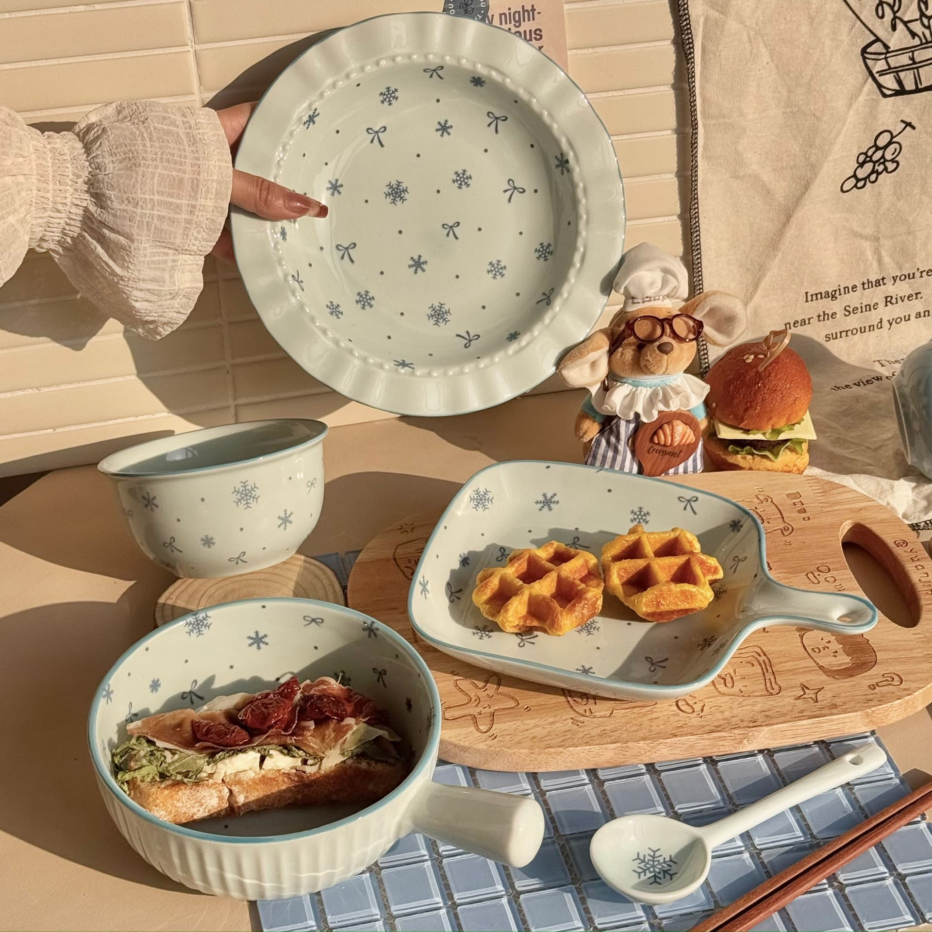 First Snow Tableware Ins Style Couple Dinner Plate Cute Bowl Set Beautiful Bowls and Plates for Two