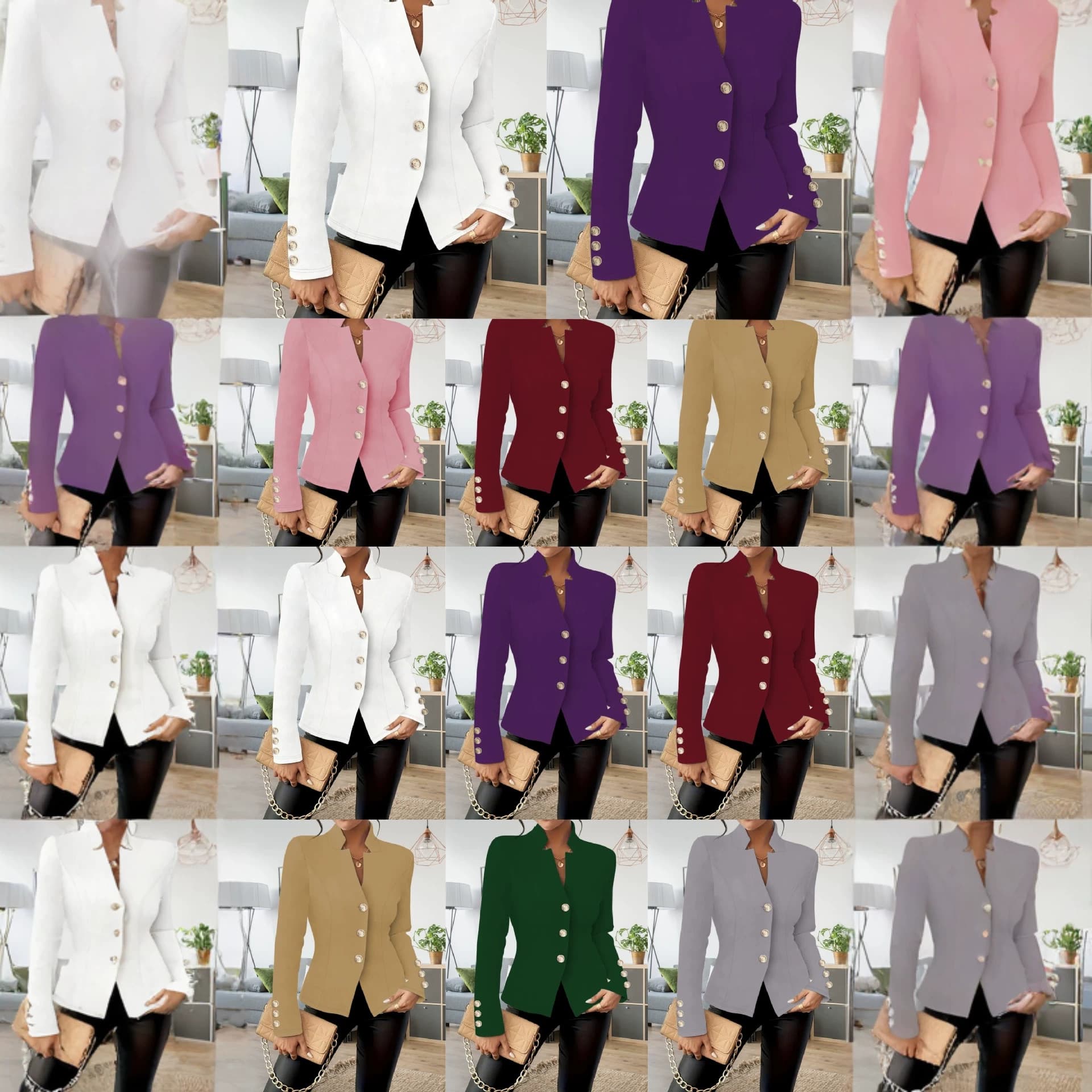 Amazon Women's Elegant Fashion Casual Long-Sleeve Blazer with Double-Breasted Buttons