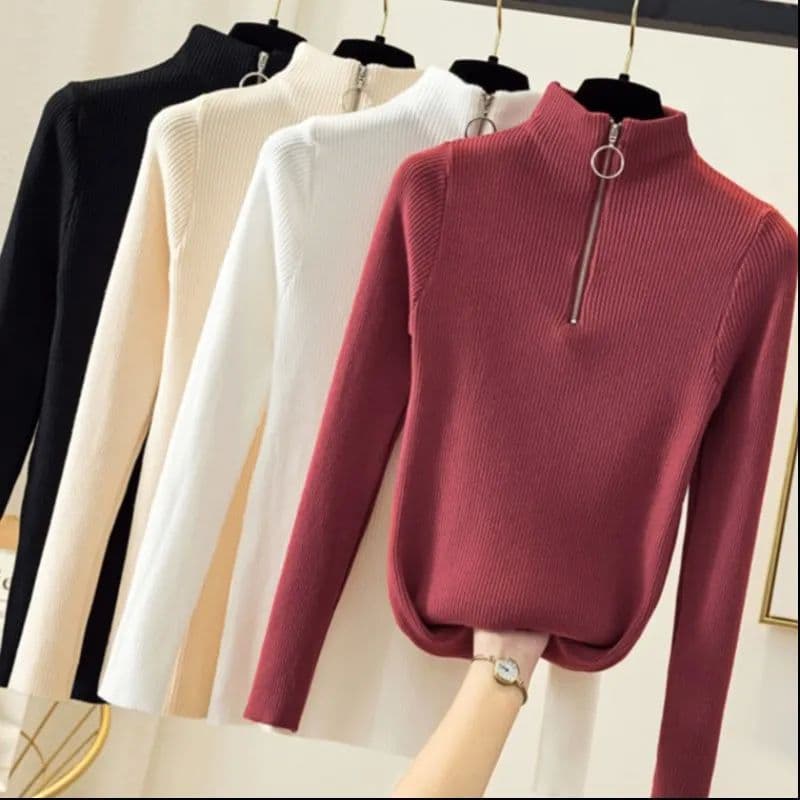 Zipper Slim Fit Long Sleeve Top for Women