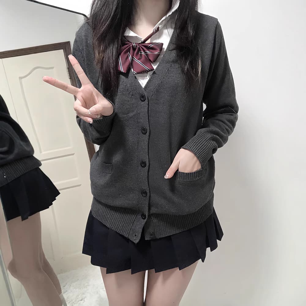 Original JK Basic Solid Color Cardigan Sweater, Japanese-style Uniform Loose Long Sleeve Versatile Knitwear Jacket