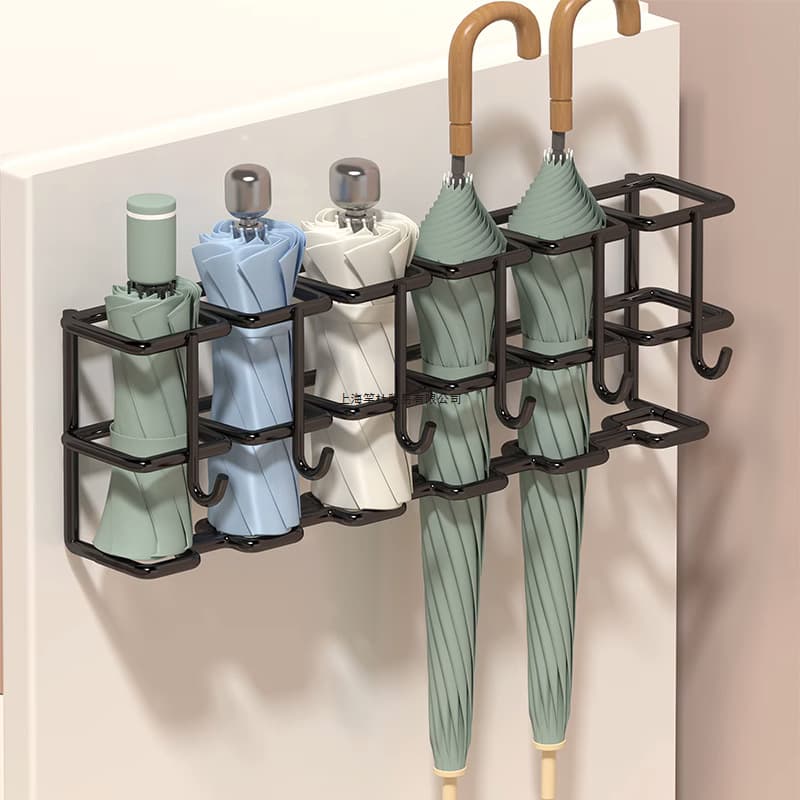 Wall-mounted umbrella storage rack for home entrance, umbrella holder with hooks