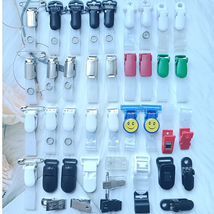Conference Badge Holder with Webbing Hole and Flip-Lid, Plastic or Metal Duckbill Clip for School IDs and Smiley Glue Clips