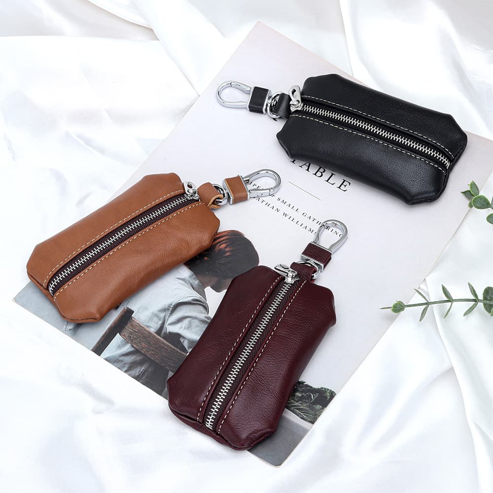 Top Layer Cowhide Key Pouch Unisex Leather Car Key Storage Bag Trendy Cross-Border Style Daily Match Vehicle Stitching Detail