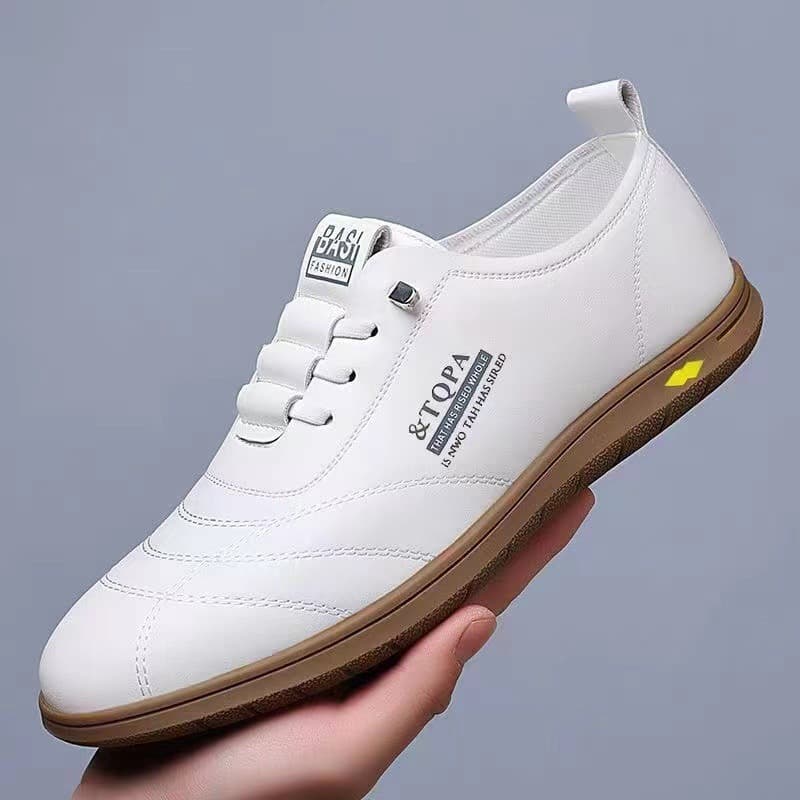 Men's Business Spring/Summer Leather Shoes Soft Sole Casual White Shoes British Style Slip-On Loafers