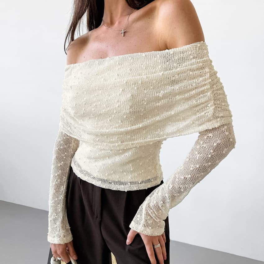 European and American Sexy Jacquard Knit One-Shoulder Women's T-Shirt 2025 Spring/Summer New Cross-Border Off-Shoulder Long Sleeve Top