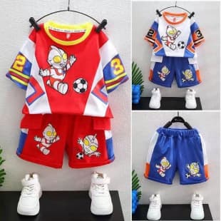 Kids Set Boys Summer Clothing, Middle and Small Children Baby Boy Sporty Cool Boy Summer Ultraman Clothes, Cross-border Bestseller