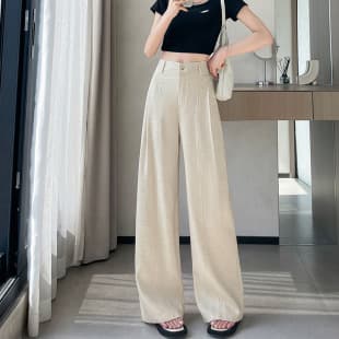 Linen Wide-Leg Pants for Women, Spring and Summer New Loose High-Waist Slimming Casual Straight Long Pants, Lightweight Flowing Cotton-Linen Pants