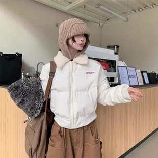 Letter Embroidery Patchwork Turn-Down Collar Down Cotton Coat for Women 2025 Winter Loose Thick Short Cotton Padded Jacket
