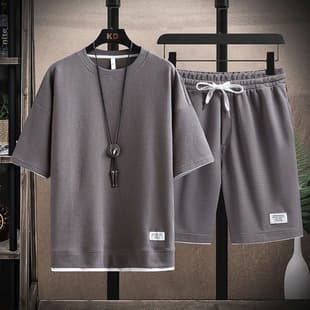 Waffle Texture Men's Short Sleeve T-Shirt Ice Silk Summer Matching Set Stylish Casual Sportswear Thin Pants