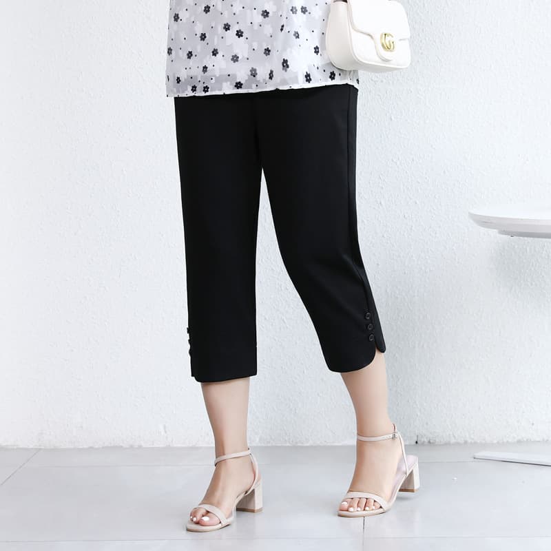 Large Size Casual Pants, Women's Cropped Pants, Summer, Plus Size 200 kg, Loose Fit, High Waist, Slimming Black