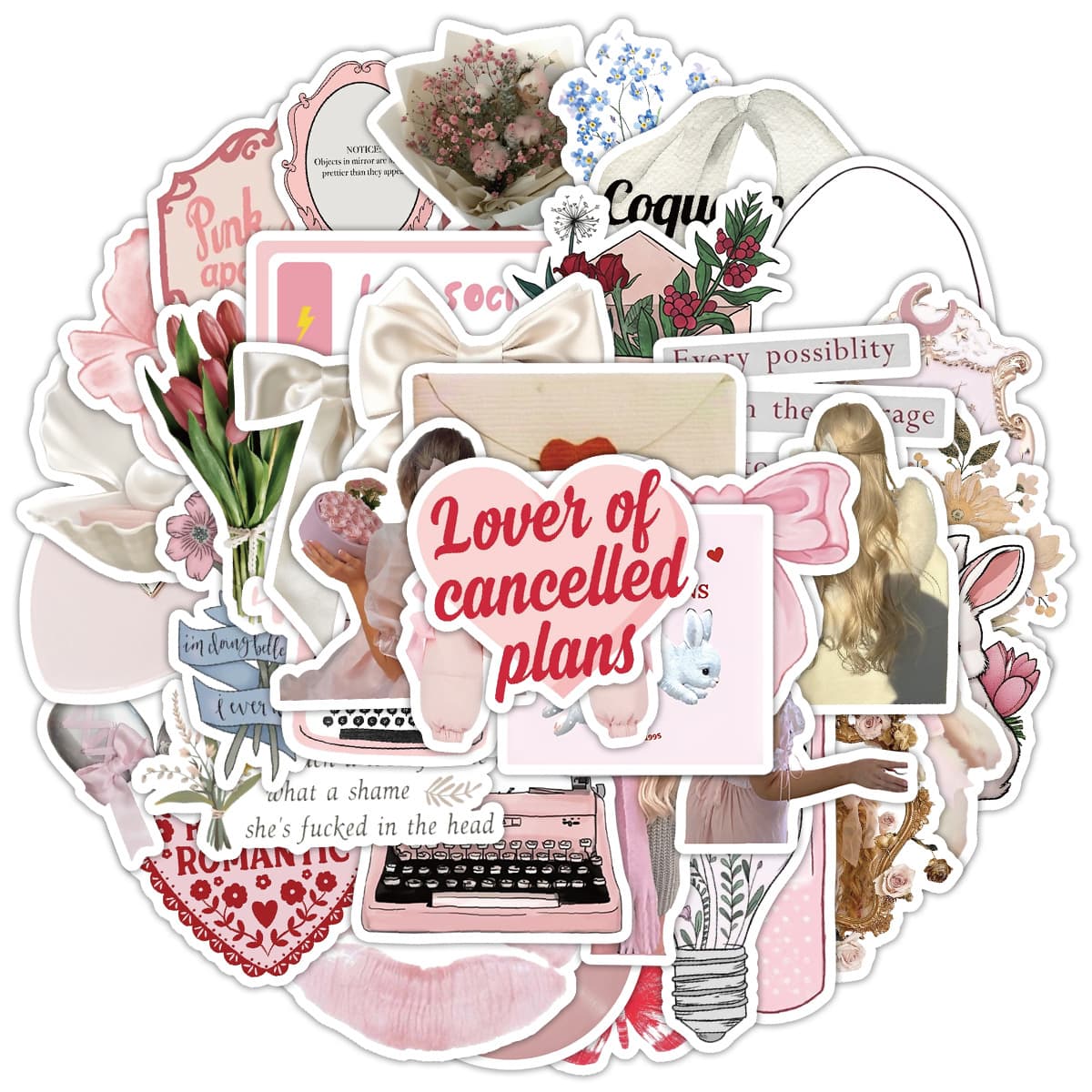 50pcs Nordic Style Coquette Girl Graffiti Stickers Water Bottle Laptop Waterproof Decorative Stickers Stationery Stickers