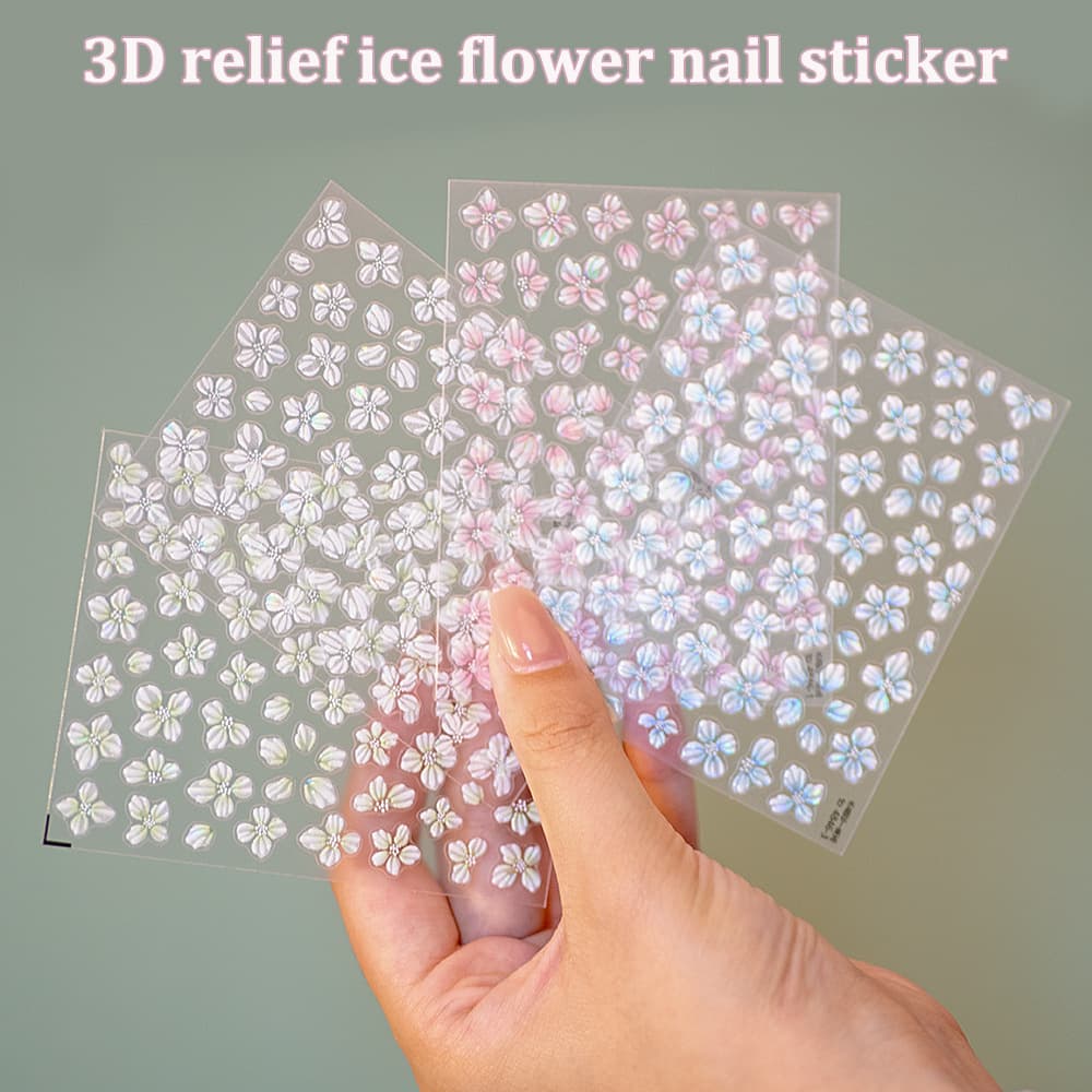 Embossed Little Ice Flower Nail Art Sticker Spring New Sweet Simple Ins Style Wear Nail Decoration Internet Celebrity Explosions