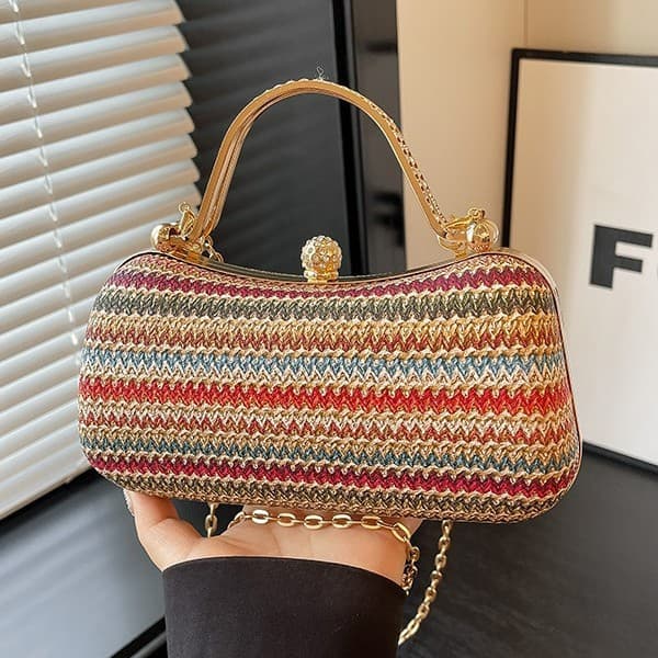 Handbag, small tote bag, exquisite and high-end dinner bag, light luxury striped chain banquet bag, women's style, versatile for daily use
