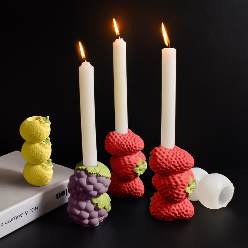 Strawberry Candle Holder Mold Fruit Grape Strawberry Lemon Stacked Multi-Layer Candle Base Plaster Ornament Silicone Mold