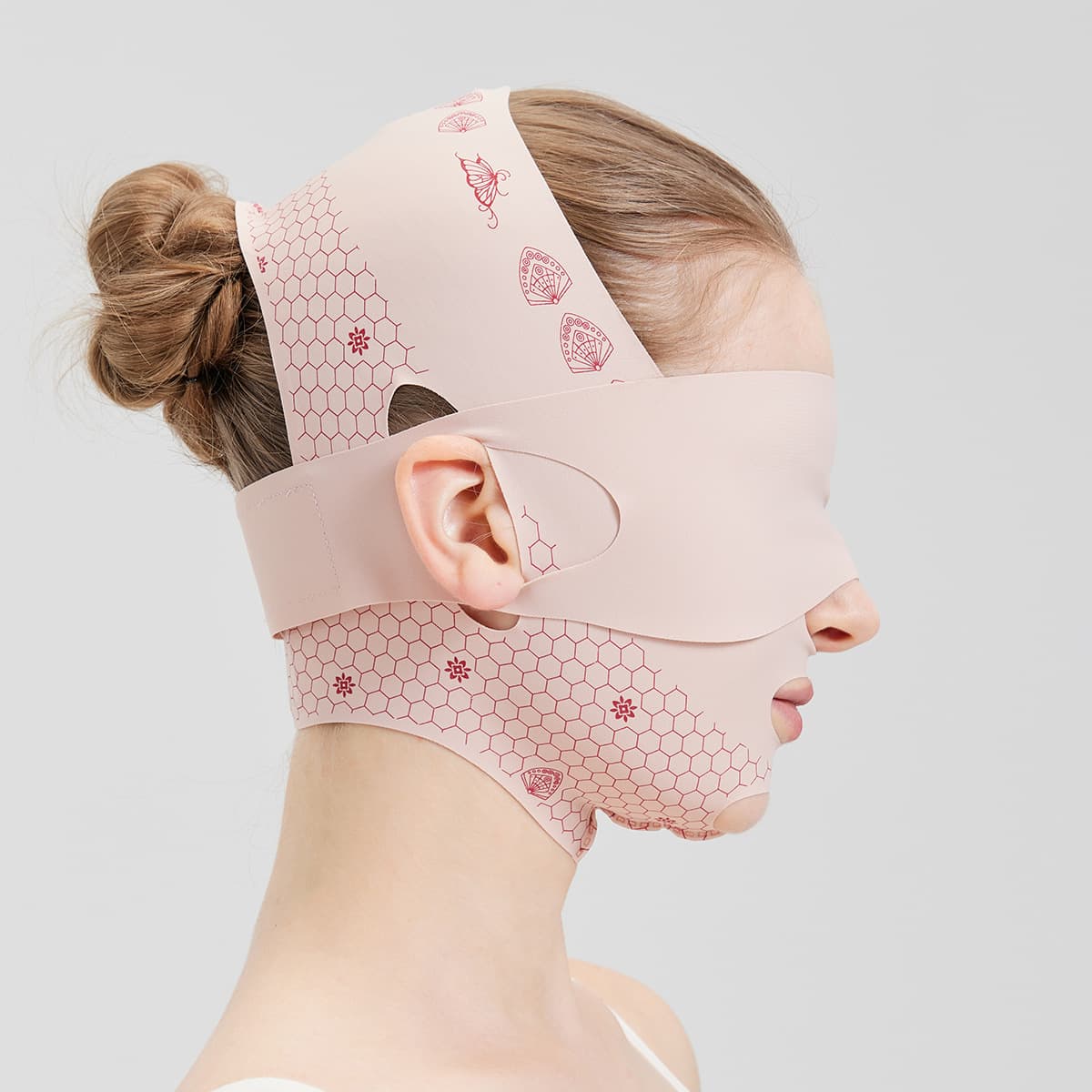 Coral Pink Sleep Mask Bandage Double Chin V-Shape Face Lifting Device Face Sculpting V-Shape Tool