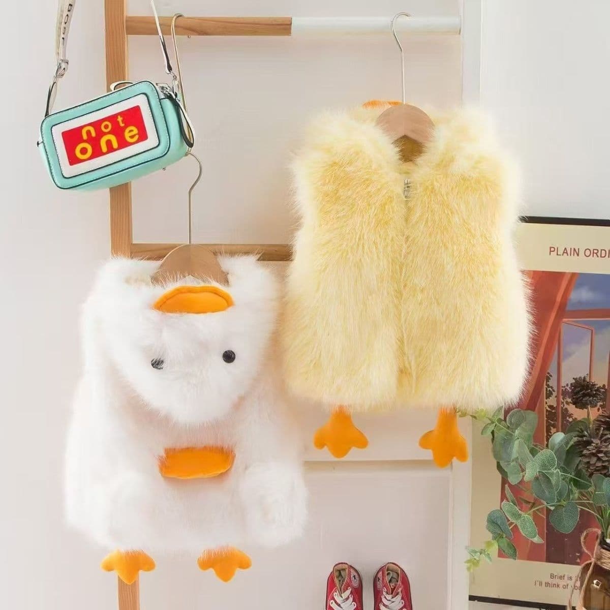 New winter style for boys and girls: fluffy and cute duck vest, faux mink and rabbit fur thickened coat.