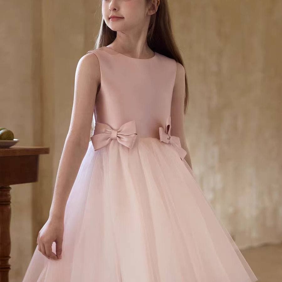 Pink Girls Performance Host Dress Piano Guzheng Children's Day Performance Dress Beautiful Birthday Princess Dress Simple