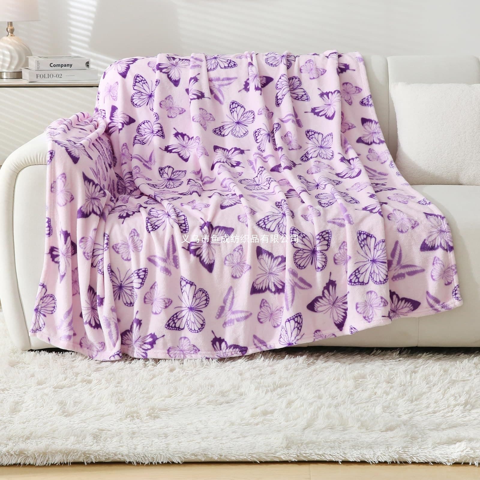Factory Gift Cross-Border Blanket Purple Butterfly Wholesale Source Pattern Blanket Flannel Fleece Blanket Digital Print Romantic