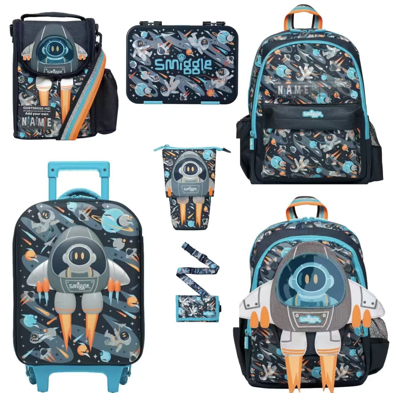 Australia Smiggle Kids Styling Backpack Student Card Backpack Trolley Case Orange Tail Rocket Series Set