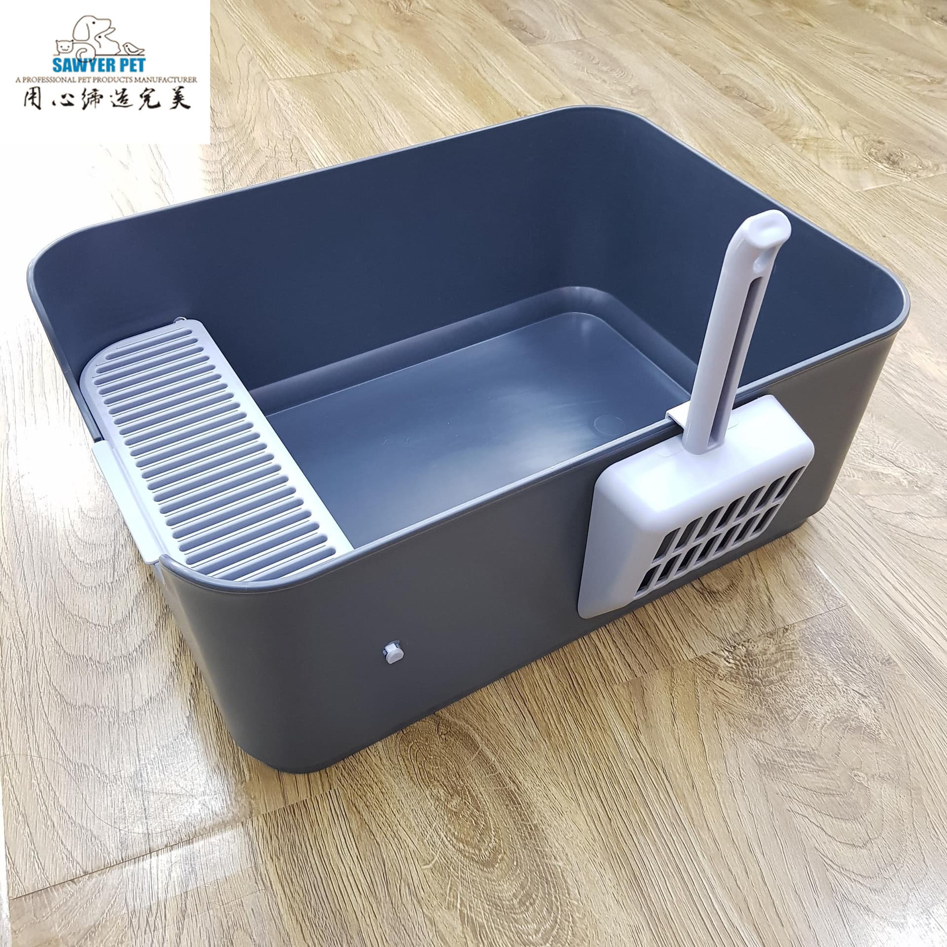 Simple Large High-Sided Semi-Enclosed Cat Litter Box, Thickened Plastic Cat Toilet with Litter Scoop, Pet Toilet