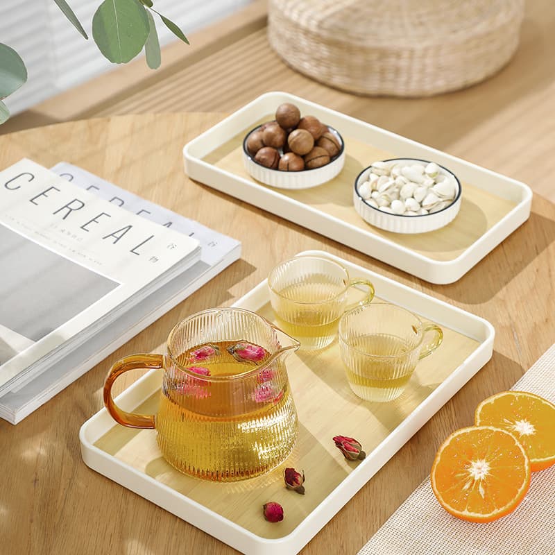 Japanese-style Dessert and Tea Tray, Imitation Wood Grain Thickened Teapot Tray, Living Room Coffee Table Rectangular Tea Cup Tray, Cross-border