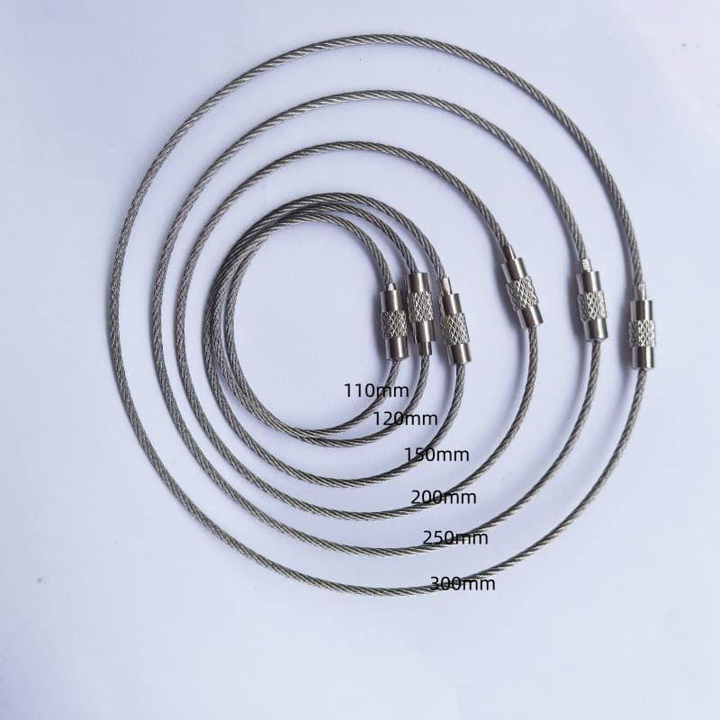 1.5mm Stainless Steel Wire Rope Keychain Key Ring Metal Lanyard Baggage Tag Buckle Hardware Accessories Modern Minimalist Style