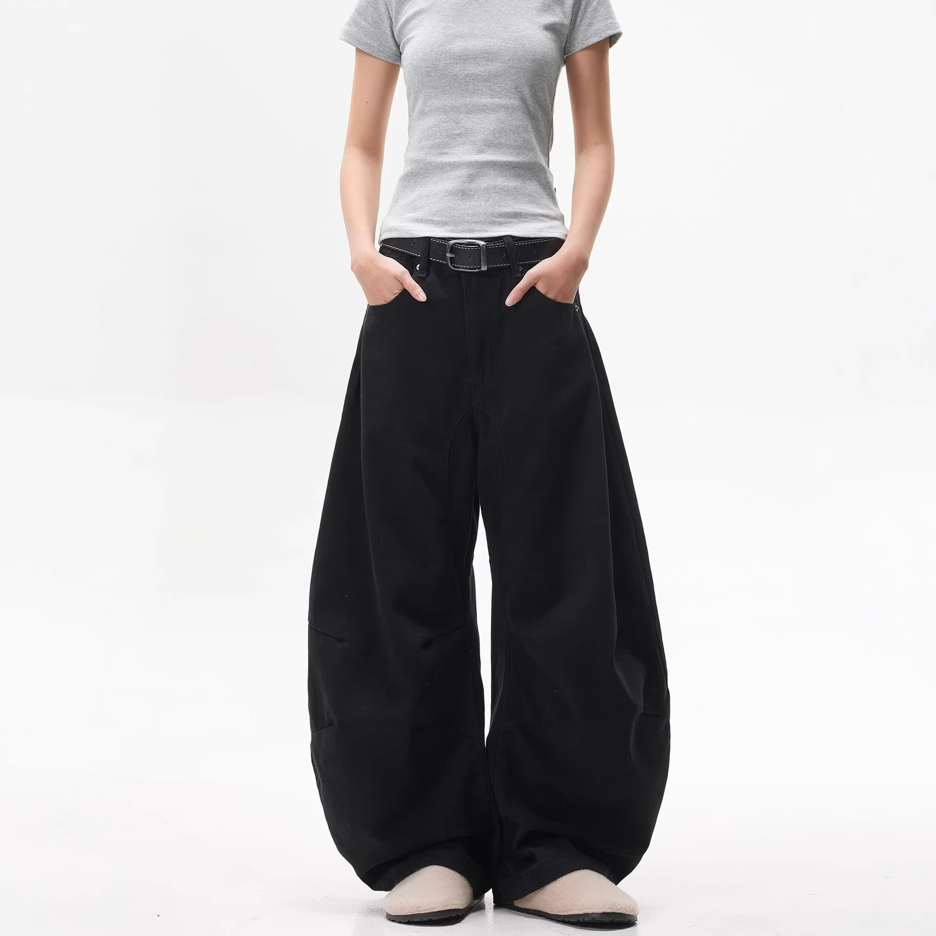 Scimitar pants women's American retro three-dimensional silhouette loose casual jeans spring and autumn new high-end versatile trousers