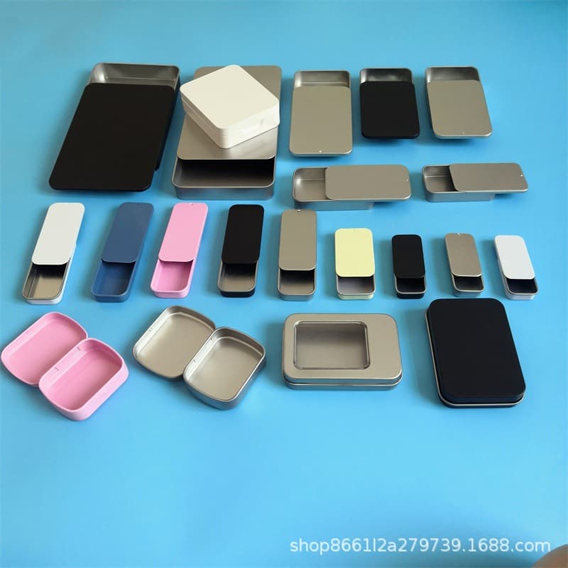 USB Drive Wearable Square Tin Box Candy Pill Tin Box Eyebrow Soap Balm Sliding Tin Box Flip Lid Small Tin Box