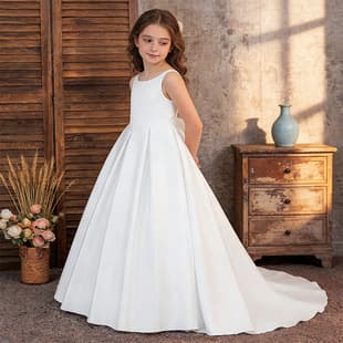 Cross-border Girls' Formal Dress, Medium-Large Kids Satin Princess Gown for Hosting, Catwalk, Violin Performance, Banquet, Long Dress for Flower Girl