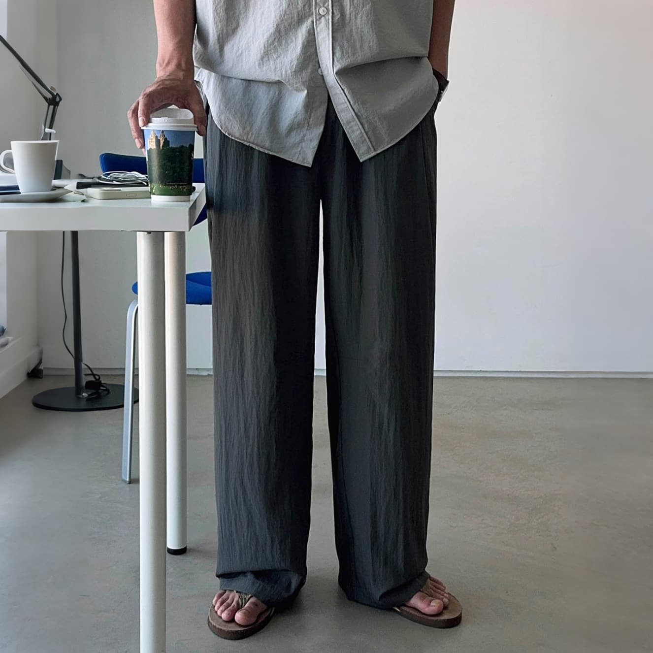 MYQ Drape Straight-Leg Casual Pants Men Summer Thin Loose Floor-Length Pants Korean Commuter Style Wide-Leg Trousers