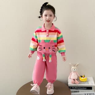 Girls Cartoon Spring Set 2026 New Baby Girls Fashionable Top Pants Early Spring Two-Piece Outfit