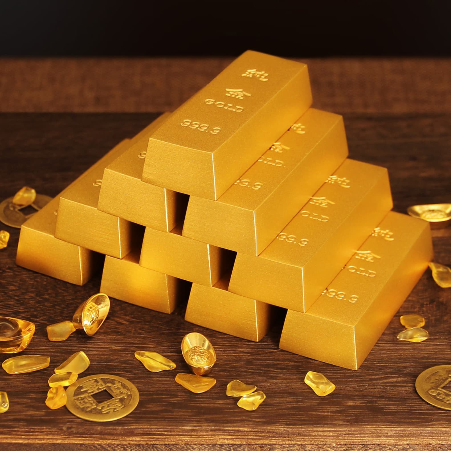 All-Brass Simulated Solid Gold Bar Ornaments Fake Gold Bricks Gold Nuggets Props Gold-Plated Samples Chinese Gold Housewarming Gifts