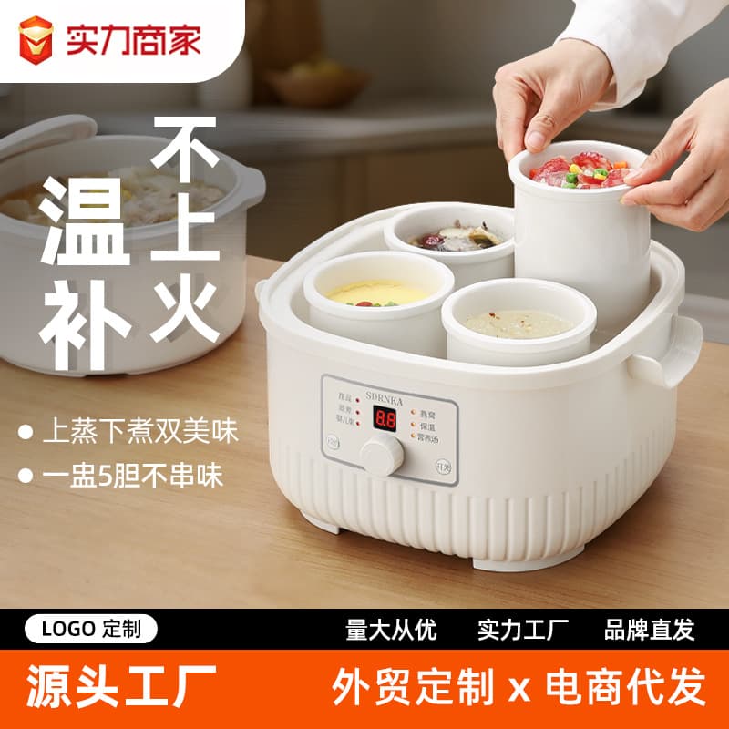 Japan SDRNKA Electric Stew Pot, Water-Bath Stewing, Automatic Electric Stew Pot, Ceramic Inner Pot, Electric Clay Pot for Soup, Electric Soup Pot