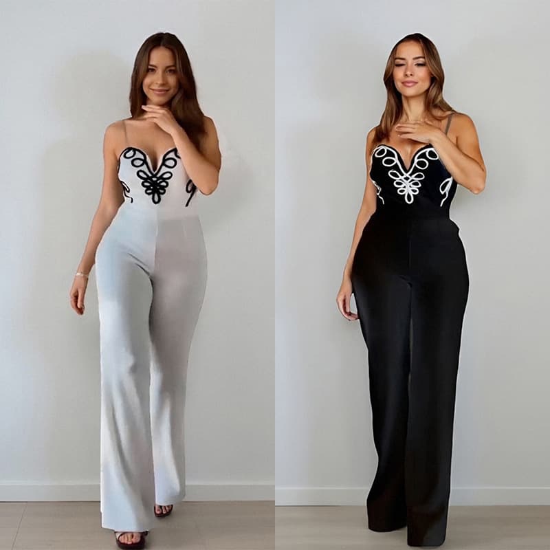 AliExpress independent station European and American cross-border popular women's suspenders and chest-wrapped jumpsuits (flower shake craft) 5809