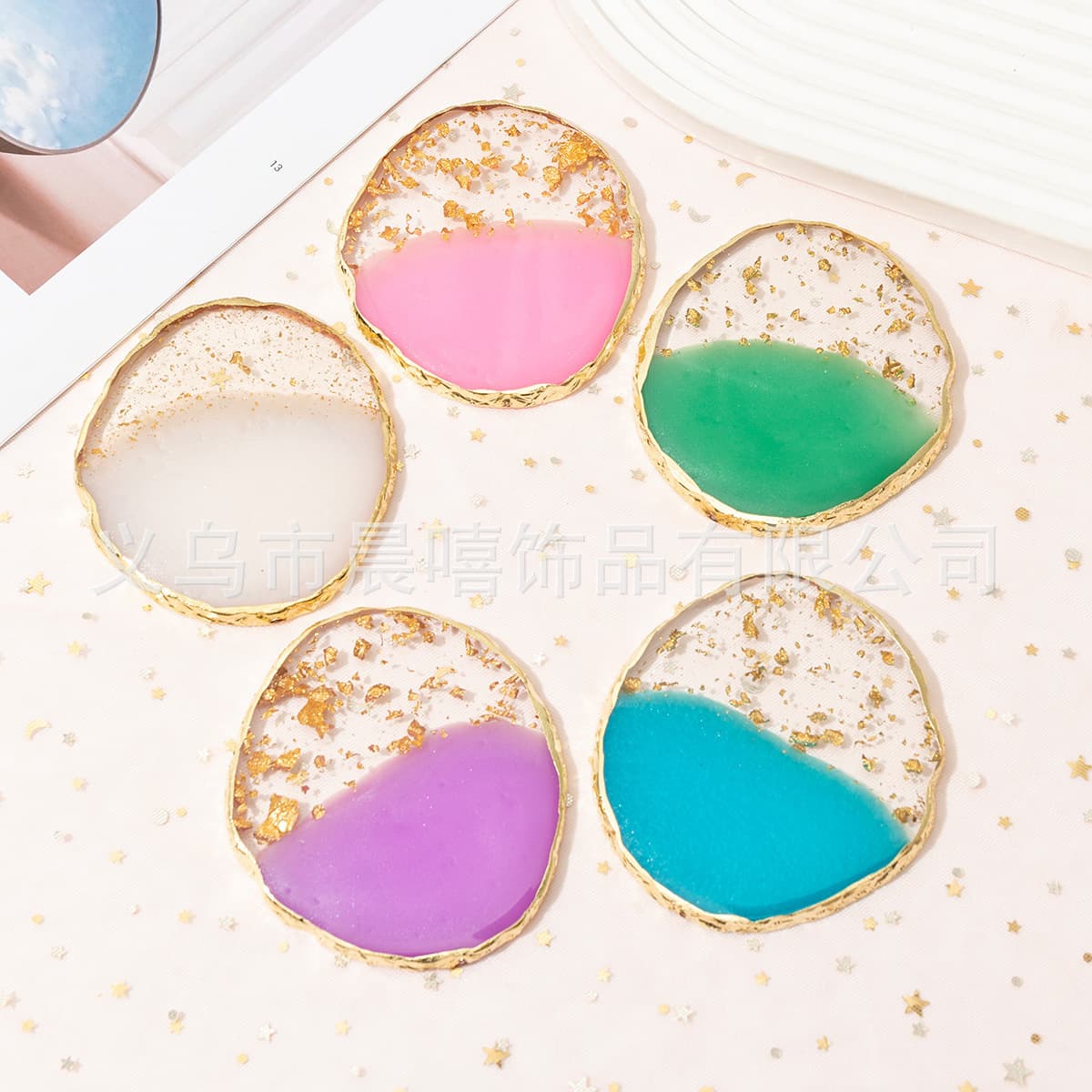 Round Gold Foil Streamer Resin Nail Art Palette Resin Imitation Natural Agate Nail Art Display Board Nail Polish Color Palette