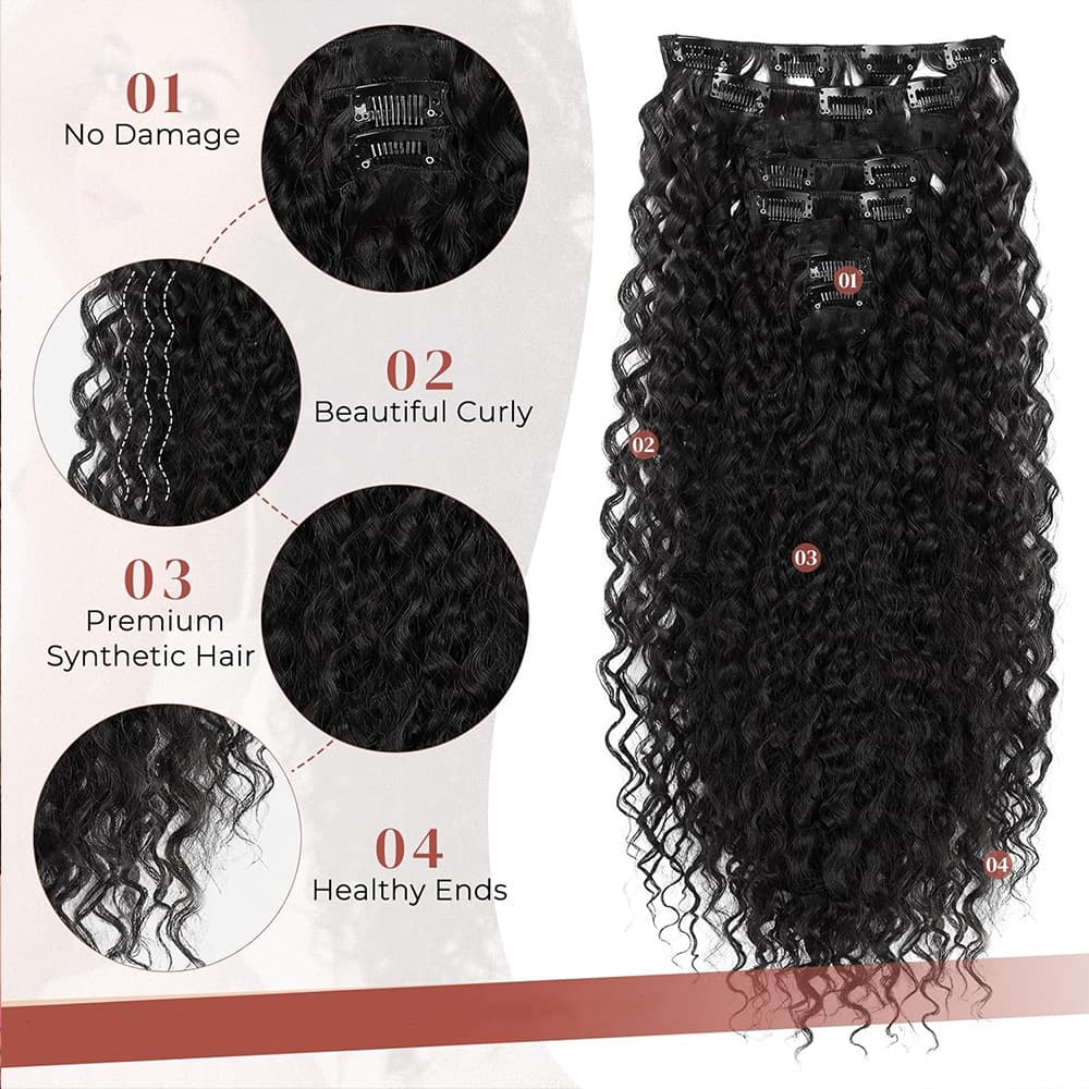 European and American Women's Long Hair Extensions 7-Piece Set Kinky Curl Wavy Clip-In Invisible Seamless Water Wave Hair Pieces