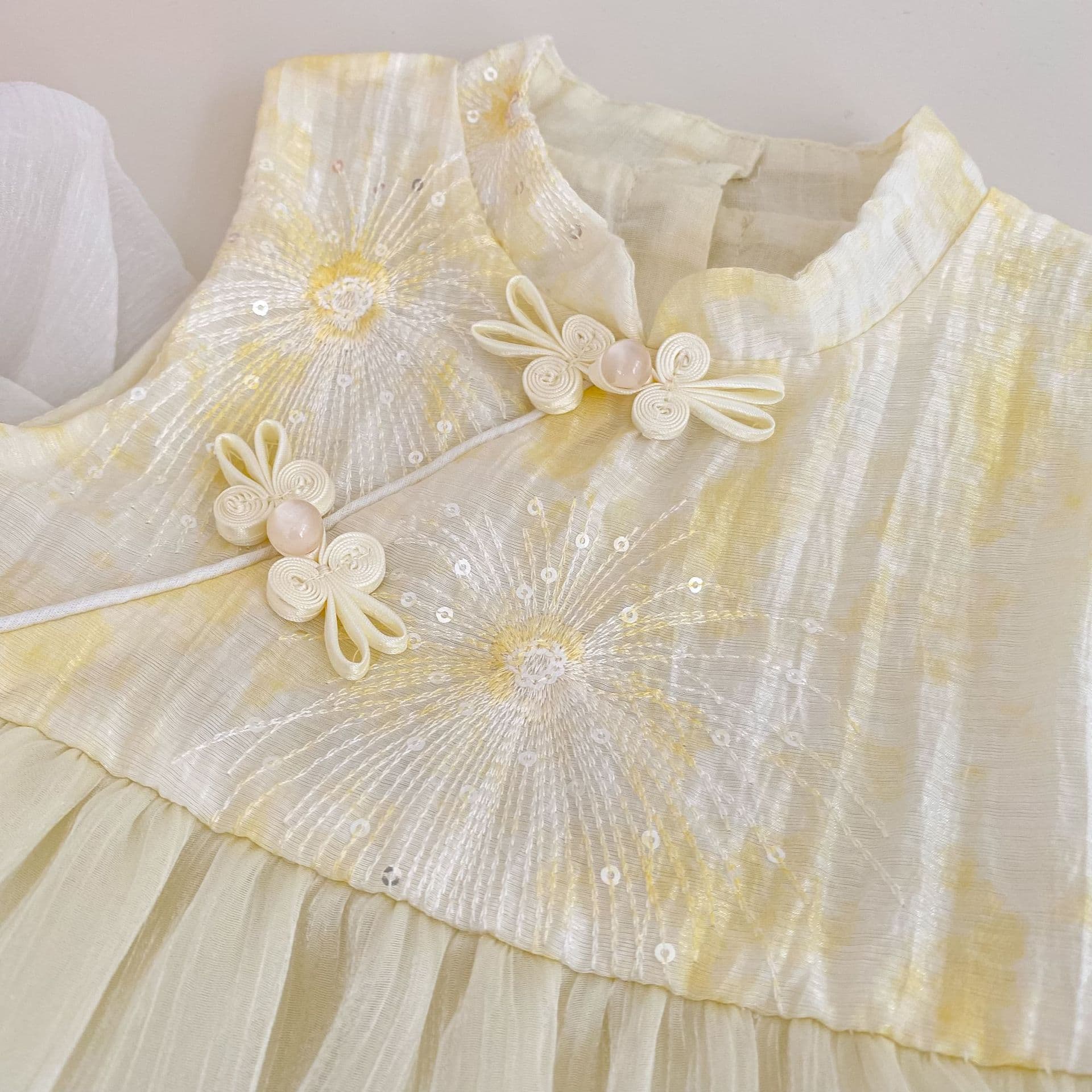 2026 Girls Summer Dress Baby 100-Day Celebration Bodysuit Button Mesh Bubble Skirt New Chinese-Style Sibling Set
