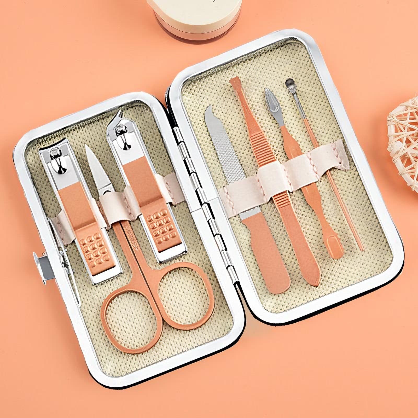 In Stock Nail Clipper Set Stainless Steel Rose Gold 7-Piece Manicure Dead Skin Scissors Nail Clippers Full Set