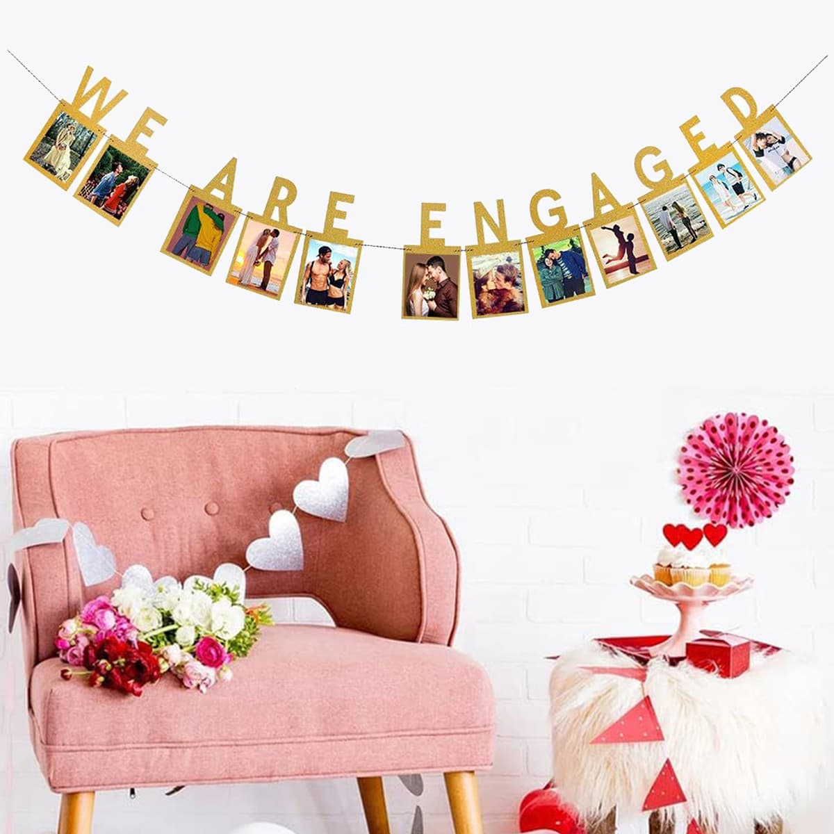 We Are Engaged Photo Pull Banner We Are Engaged Latte Art Engagement Party Party Atmosphere Decoration