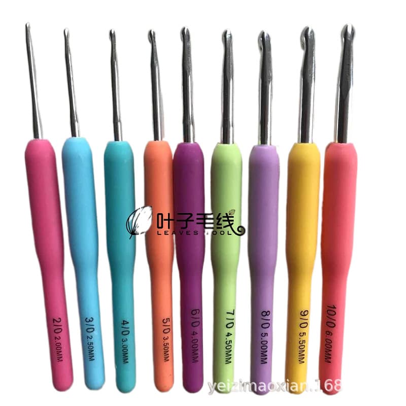 Cross-border Factory Direct Candy Color Plastic Handle Crochet Hook Yarn Knitting Set, Aluminum Crochet Hooks 9 Pieces Handmade