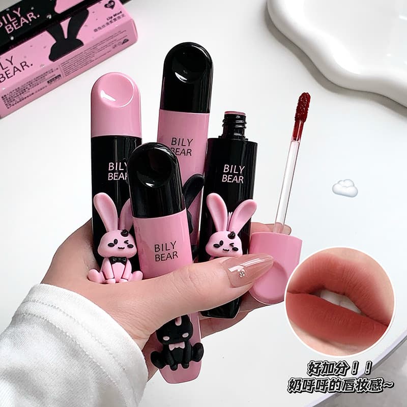 Bily Bear Cute Bunny Silky Soft Matte Lip Mud, Soft Matte Lip Clay, Student-Friendly, Natural Look, Brightening, Affordable Lipstick
