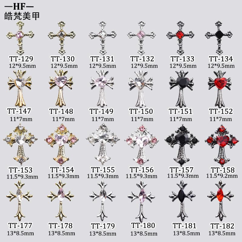 Chrome Hearts Cross Nail Art Charms Cross-Border Bestseller Retro Punk Style Alloy Rhinestone Wearable Nail Diamond Accessories