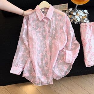 New Jacquard Fabric - Dopamine Color Sun-Protective Breathable Cardigan Shorts Set Plus Size Fashion Two-Piece Set