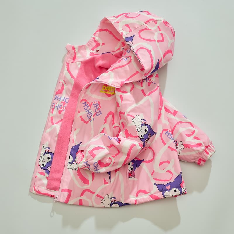 Girls Fleece Lined Windproof Jacket Fashionable Children's Autumn Winter Integrated Fleece Lightweight Hooded Zipper Cardigan