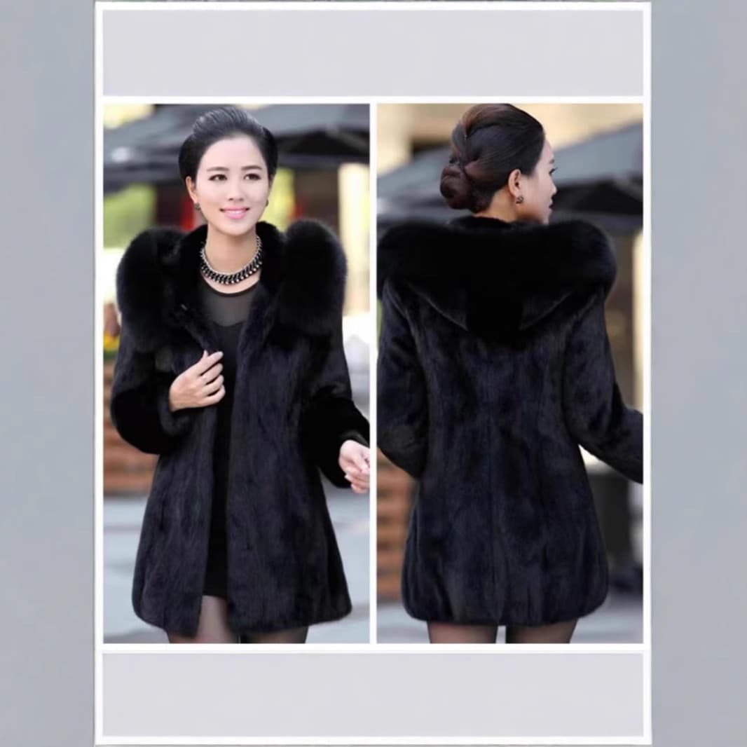 New Autumn Winter Women's Long Thickened Fur Coat Fox Fur Collar Mink Velvet Mommy Style Coat Elegant Commute Style Long Sleeve