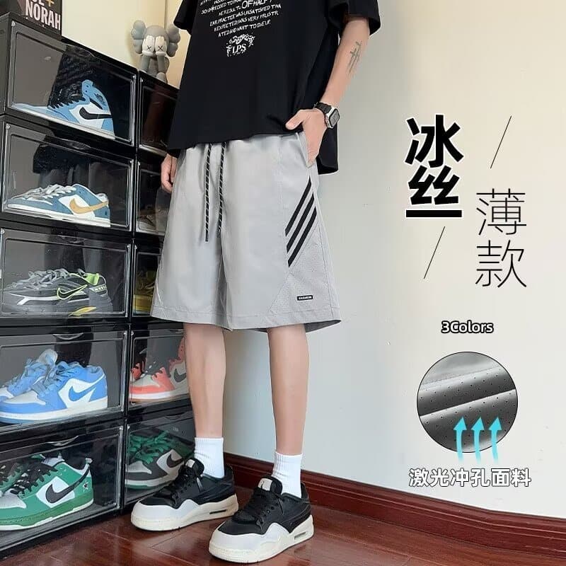 American Striped Sports Shorts Men Summer High Street Rascal Basketball Shorts Vibe Trendy Brand Versatile Casual 5-Inch Shorts