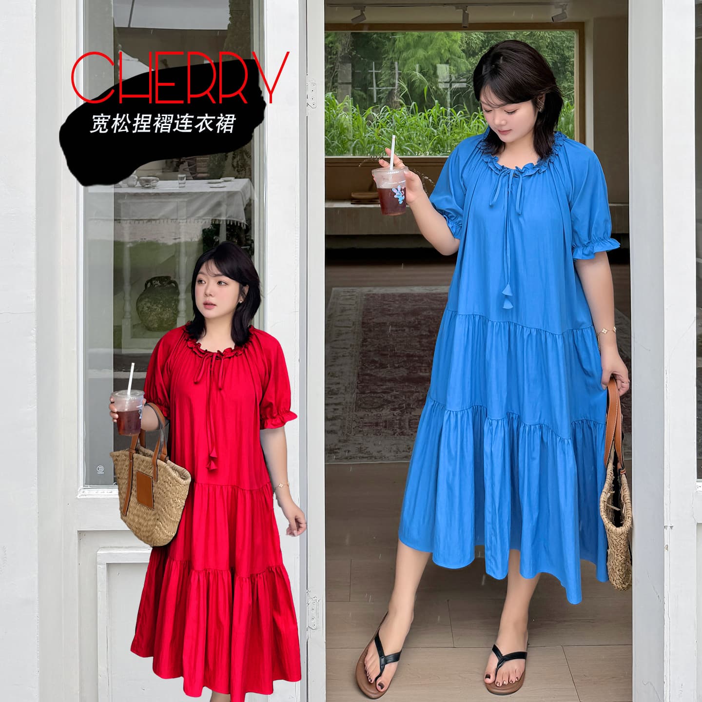 k3310 plus size women's long loose fungus dress summer puff sleeve fat sister dress